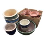 A box of 48 miscellaneous terracotta flowerpots; and 6 stoneware flower tubs & bowls with glazed