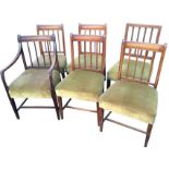 A married set of six nineteenth century dining chairs, all with moulded spindles to backs above