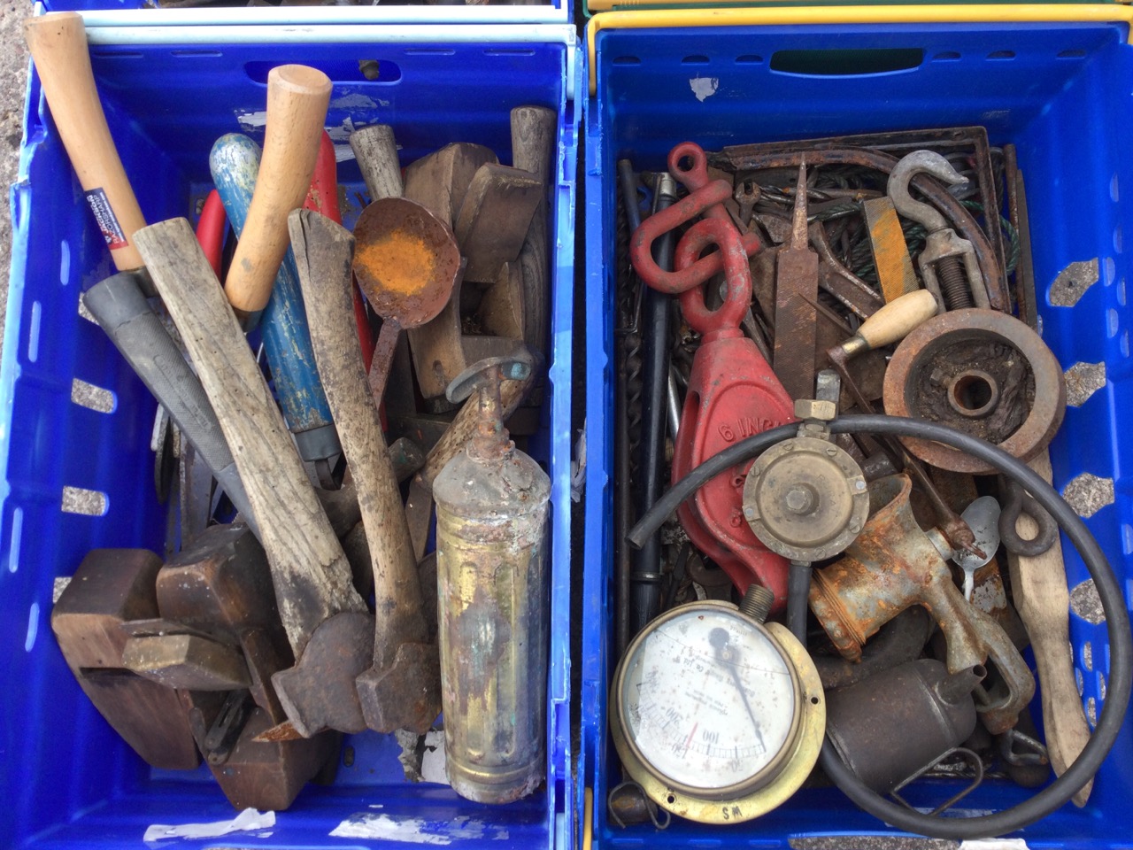 Miscellaneous tools including axes, spanners, pulleys, a jack, pumps, a pressure gauge, nuts & - Image 3 of 3