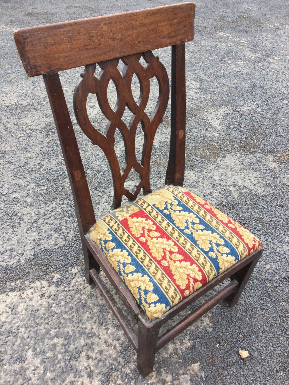 A nineteenth century mahogany childs chair with later alterations, back rail above a pierced splat - Image 3 of 3