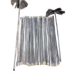 32 3ft chimney sweep rods - three sets?, mainly with brass screw fittings, and two brushes. (32)