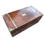 A Victorian walnut writing box with brass presentation plate to James Purdie dated 1886, the slope