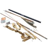 A tubed & sleeved Hardy three-piece De-Luxe split cane palakona trout fly rod, with spare top piece;