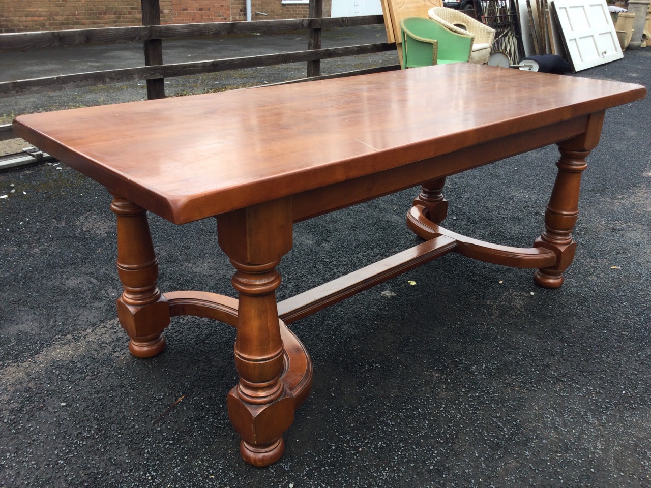 A continental style refrectory table with thick rectangular top on bulbous turned tapering legs - Image 3 of 3