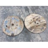 A pair of large circular pine double boarded 4ft cable drum ends, suitable for rustic tabletops. (49