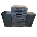 A Sony stacking hi-fi system with cassette decks, CD player, turntable, radio, tuner, amplifier, and