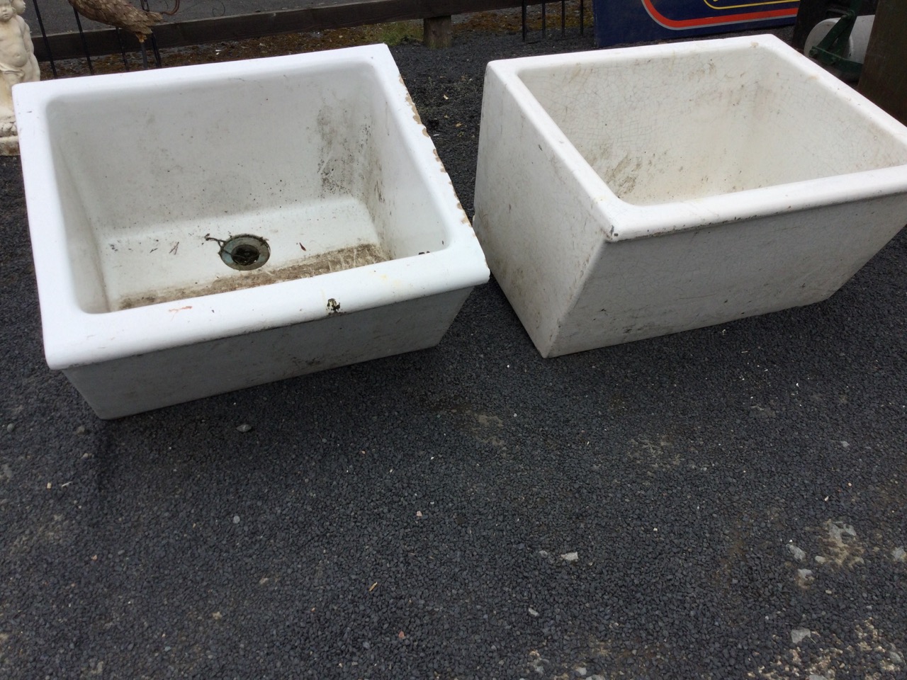 Two glazed butlers sinks with angled fronts to basins. (23.5in & 24.5in) (2) - Image 2 of 3