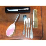 A boxed hallmarked silver cheese knife; and various other hallmarked silver handled pieces - a