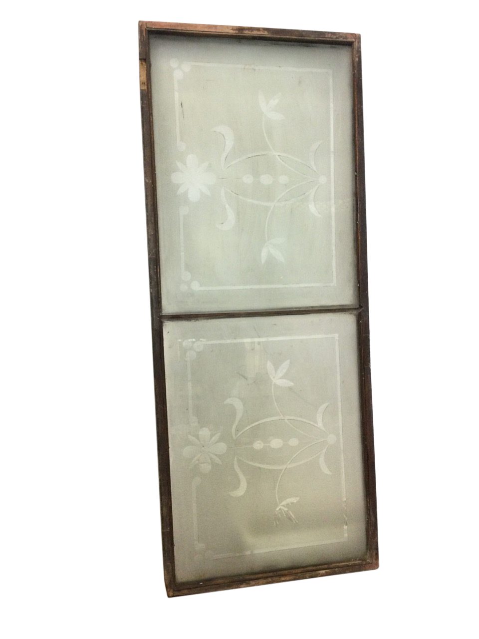 An Edwardian door with two acid etched and cut glass panels. (36in x 14.75in)