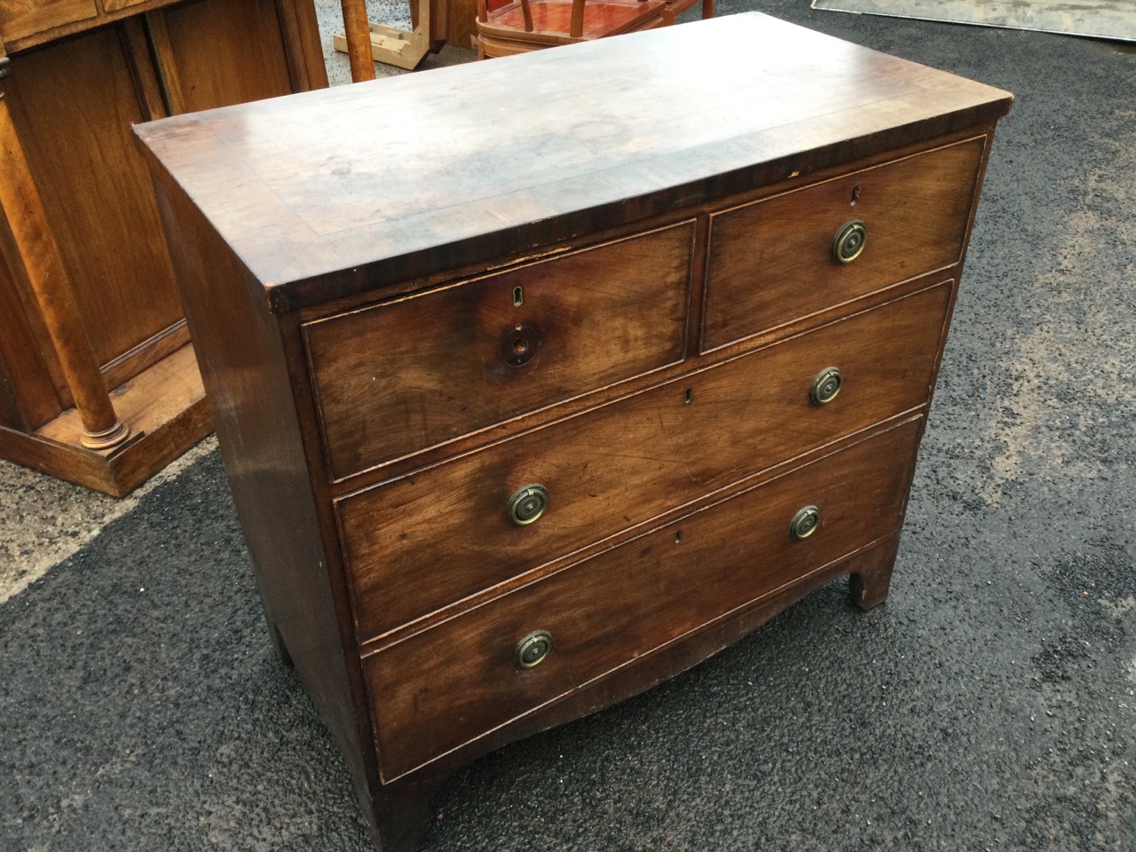 A nineteenth century mahogany chest of drawers, the crossbanded top above two short and two long - Image 3 of 3