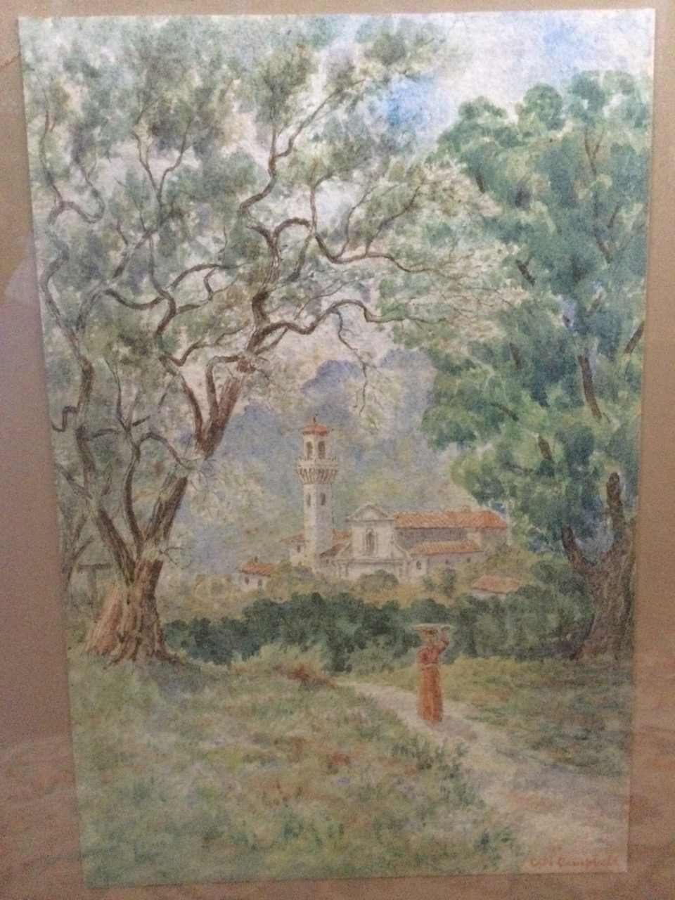 CN Campbell, watercolour, landscape with figure on path, signed, laid down & framed. (7.5in x 11. - Image 3 of 3