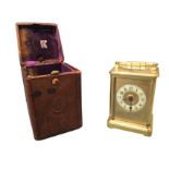 A large Victorian carriage clock, the case with moulded column corners having oval bevelled glass