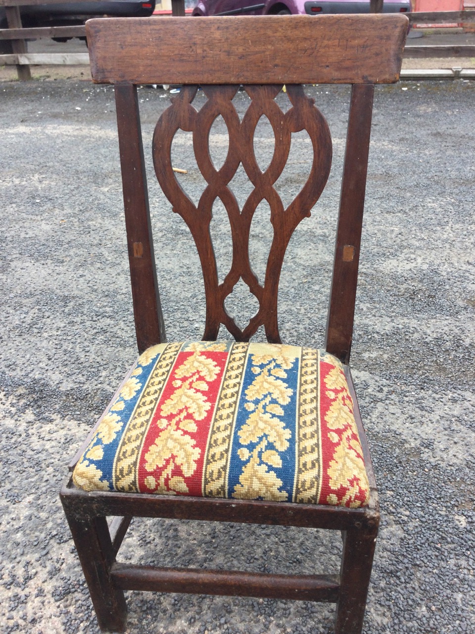 A nineteenth century mahogany childs chair with later alterations, back rail above a pierced splat - Image 2 of 3