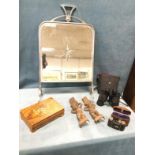 A cased pair of Scheffel 20 x 50 binoculars; a leather cased Kodak camera; a walnut musical cigar
