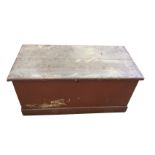 A Victorian painted pine blanket box of dovetail construction, the interior candlebox with two