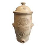 A Victorian stoneware water filter with applied decoration, the banners reading Greenhalgh & Co Pure