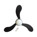 A large contemporary electric three-blade ceiling fan by Westinghouse, with chromed body and wood