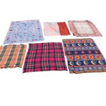 A striped & paisley printed patchwork quilt; two Scottish tartan wool rugs; two Indian printed