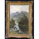 Louis E Clark, oil on canvas, Scottish river landscape, signed, in gilt & gesso swept frame. (15in x