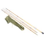 A split cane hand-built 12ft 6in salmon fly rod named JR Special, with cork handle, agate rings, red