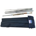 A Daiwa smuggler six-piece 9ft trout fly rod, Triforce Z, with cloth sleeve.