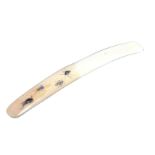 A curved shibayama ivory paperknife inlaid with four stone insects with penwork legs to handle. (