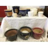 Miscellaneous stoneware glazed plant pots - some with incised decoration; and other jardinieres,