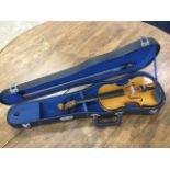 A Chinese made Lark violin & bow, in Stentor Graduate case. (20.5in)