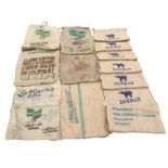 Thirteen hessian coffee bean sacks, stencilled with various countries of origin - Guatemala,