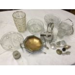Miscellaneous items including two cakestands, a jug, a leaf moulded comport, a ribbed vase, a set of