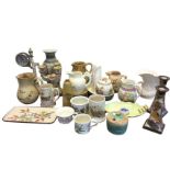 Miscellaneous ceramics including vases, a hunting jug, Denby, a pair of candlesticks, vases, a