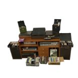 A teak sideboard containing a quantity of hi-fi gear including a Sony reel-to-reel tape recorder,