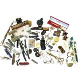Miscellaneous items including penknives, wristwatches, scissors, corkscrews, miniature lead