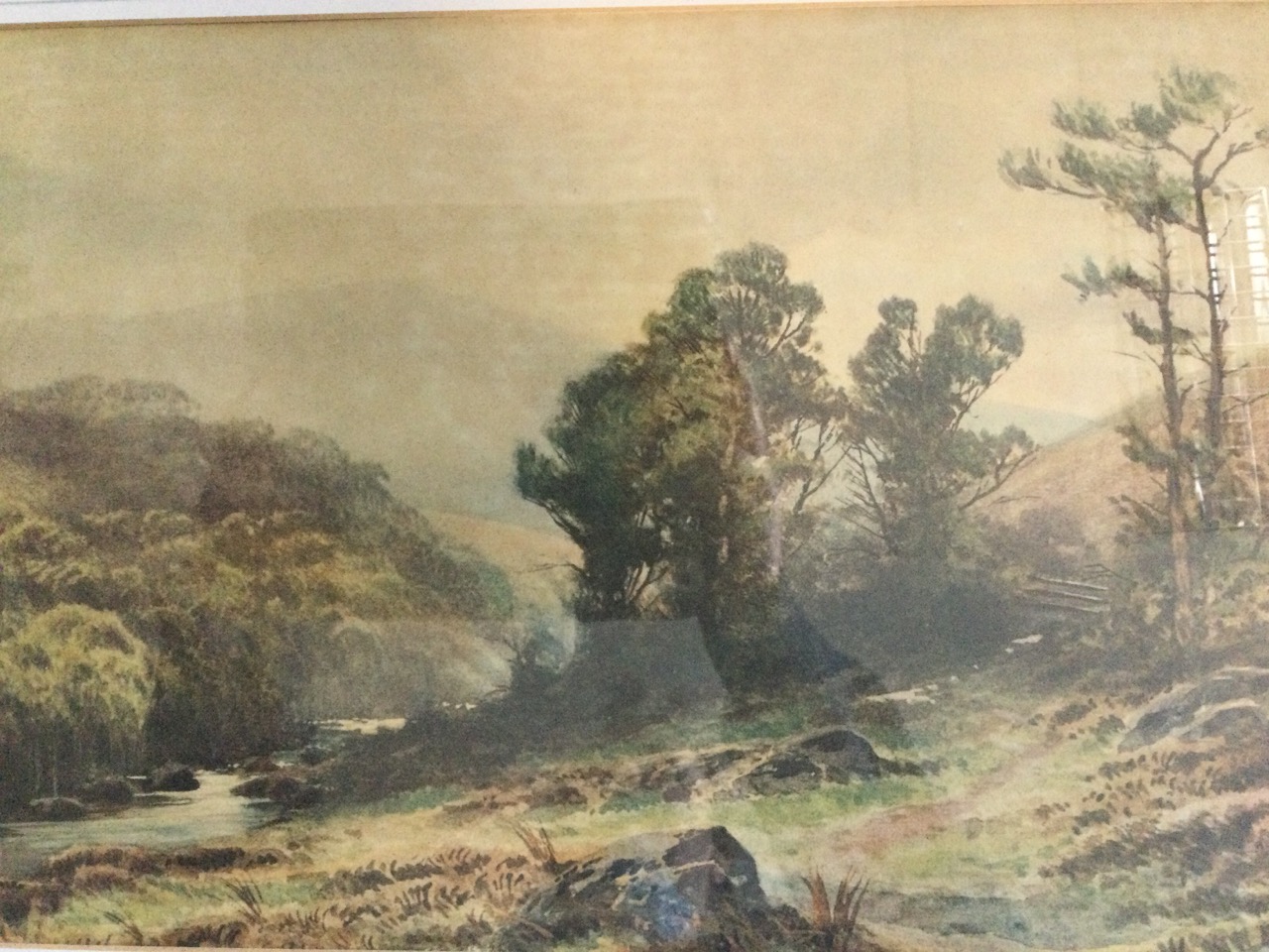 A pair of lithographic landscape prints, mounted & gilt framed. (15.5in x 10in) (2) - Image 2 of 3