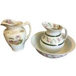 A late Victorian Ridgway jug & basin set decorated with bands of roses; and a Staffordshire ewer