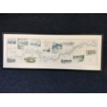 Nigel Houldsworths fishermans map of salmon pools on the River Tweed, the coloured print mounted &