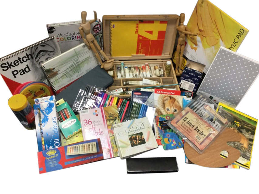 An artists paintbox full of oil paints, etc; and a quantity of artists materials including
