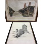 A monochrome artists proof of Eilean Donna Castle, signed in pencil on margin, framed; and a large