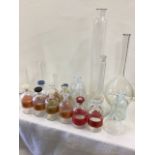 A collection of chemical laboratory jars - mainly labelled; and various glass laboratory vessels,