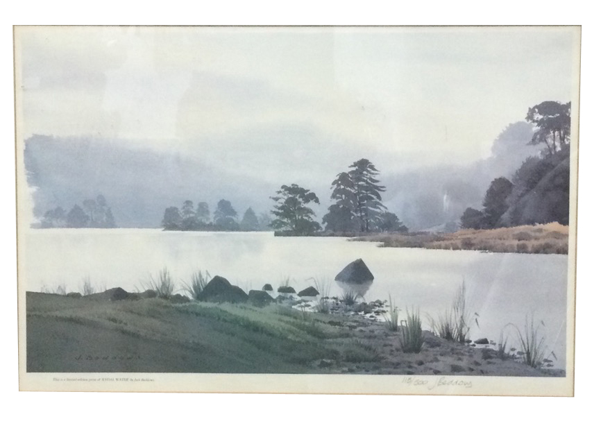 Jack Beddows, lithograph landscape print of Rydal Water, the limited edition signed & numbered in