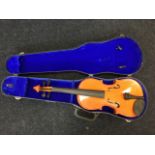 A cased Chinese made violin - A/F. (23.5in)