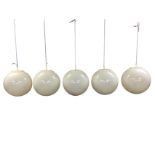 A set of five large perspex hanging globe lights. (15in dia) (5)