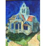 Can Horgan, oil on board, impressionist study of a church with single figure, signed, in leaf