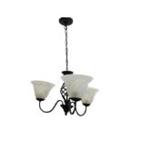 A contemporary wrought iron hanging light with spiral twisted column beneath chain & ceiling rose,