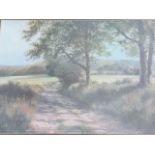 Dipnall, oileographic coloured print, landscape with track beneath trees, signed in print, mounted &