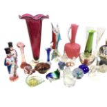 Miscellaneous glass including Murano, art glass, paperweights, vases, swans, a pair of tall cut wine