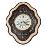 A nineteenth century French wallclock with later alterations, the oval scalloped ebonised &