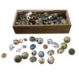 A collection of British military buttons contained in a mahogany box - brass, Army Education