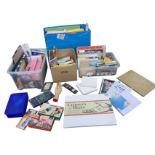Four boxes of artists materials including paints, sketch pads & books, canvases, brushes, paper,