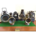 Six miscellaneous railway & driving lamps, some with brass mounts, various makers labels - King